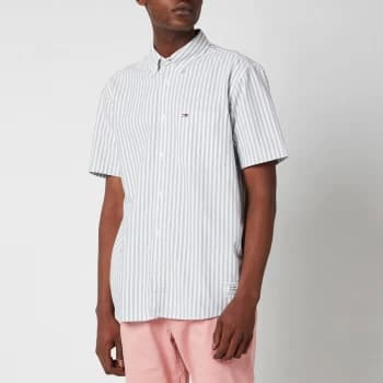 Tommy Jeans Mens Striped Short Sleeve Shirt - Cinder Blue/White - M