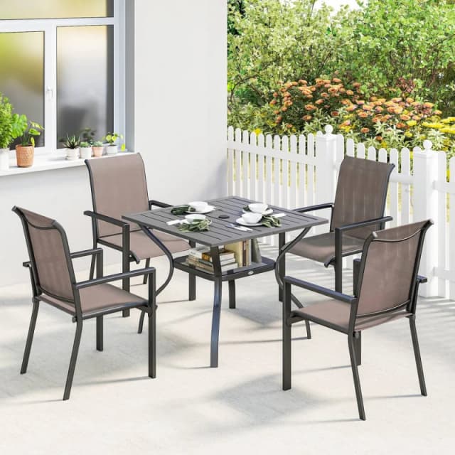 OUTSUNNY 5 Pieces Outdoor Dining Set for 4, Patio Furniture Set in Grey Grey Unisex