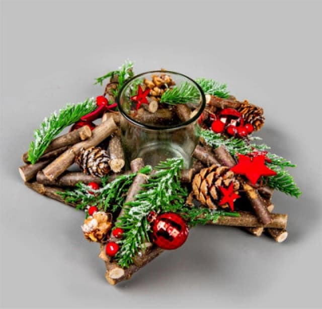 Shatchi 22cm Twig Star Candle Holder Red Multi