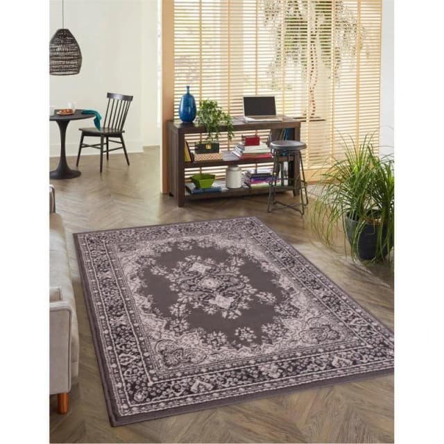 LORD OF RUGS Traditional Poly Lancashire Oriental Rug Dark Grey Medium Carpet 120 x 160cm (4'x5'3') LNC037