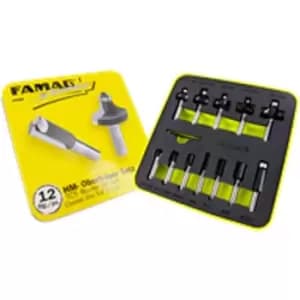 Tct Router Bit Set 'Classic Line' 12 Pieces in Metal Box, 3381812 - Famag