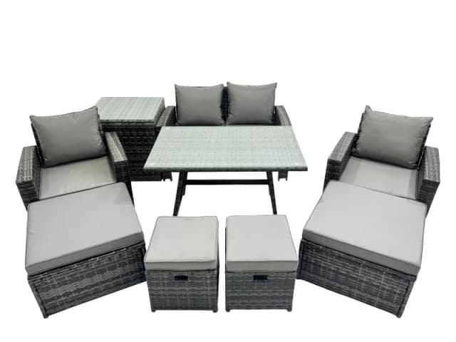 Fimous 8 Seater Outdoor Table Double Seat Sofa Side Table 4 Stools Set in Dark Grey Dark Grey Unisex