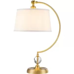 Elstead Quoizel Jenkins Table Lamp with Round Tapered Shade Brushed Brass