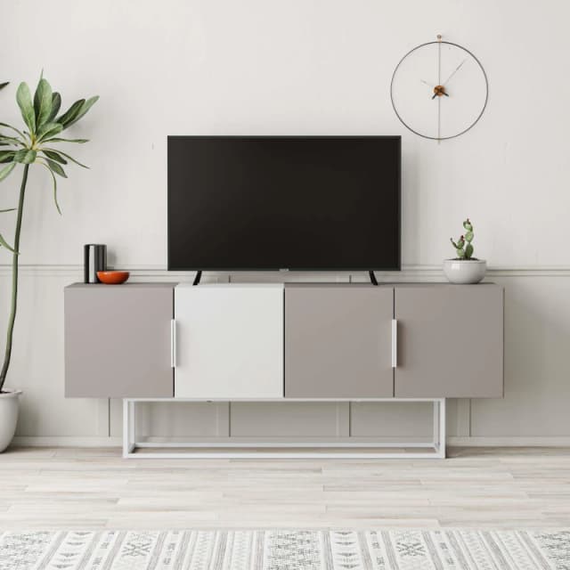 DECORTIE Decortie - Tontini Modern tv Stand Multimedia Centre tv Unit With Storage Cabinet 140cm - Mocha Grey / White - Mocha Grey M.TV.23534.5
