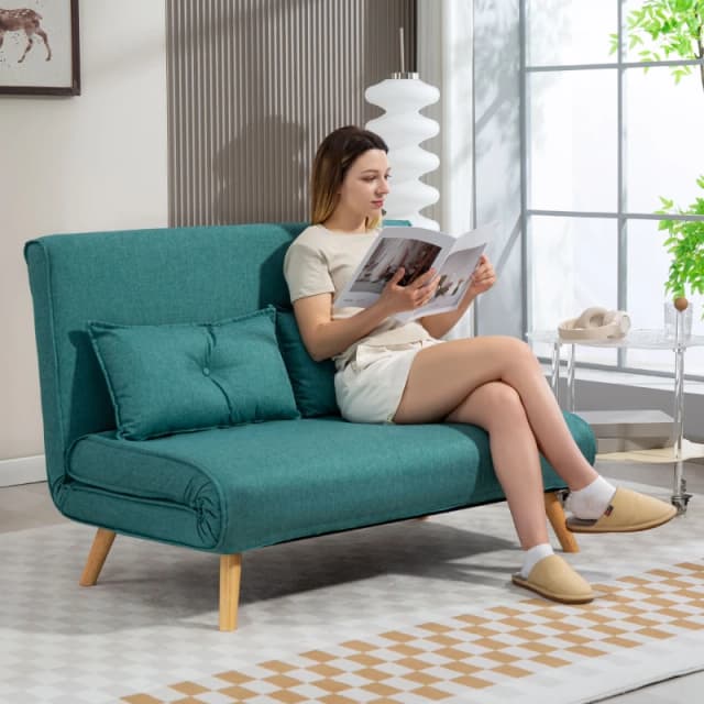 HOMCOM HOMCOM 2 Seater Sofa Bed, Click Clack Convertible Bed Settee with Pillows in Green Green 2 Seater Unisex 5063603652392