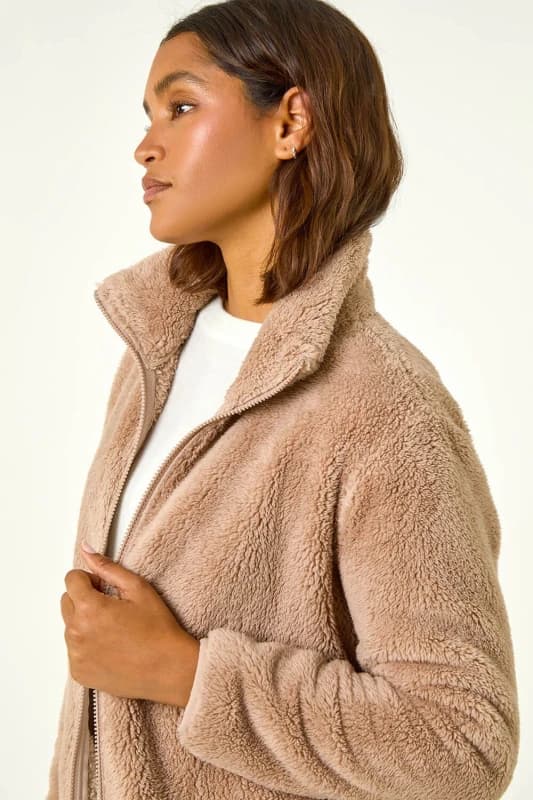 Roman Womens Soft Sherpa Fleece Jacket in Taupe Size: XL Taupe Female XL