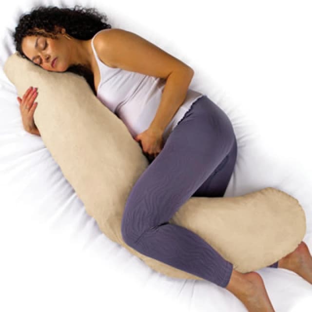 Aamira L Shaped Pregnancy Pillow Cream, 145X25X20Cm Shredded Memory Foam Full Body Maternity Cushion For Sleeping