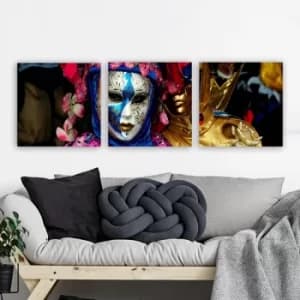 PMASK01 Multicolor Decorative Canvas Painting (3 Pieces)