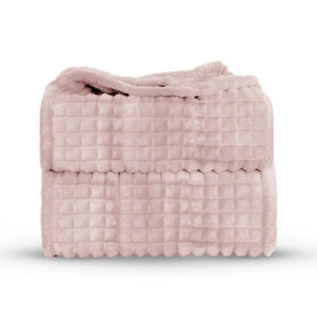 Velosso Elegant Waffle Style Ribbed Thermal Plush Throw - Cosy Winter Embossed Fur Blanket For Sofa, Bed - 150Cm X 200Cm - Blush