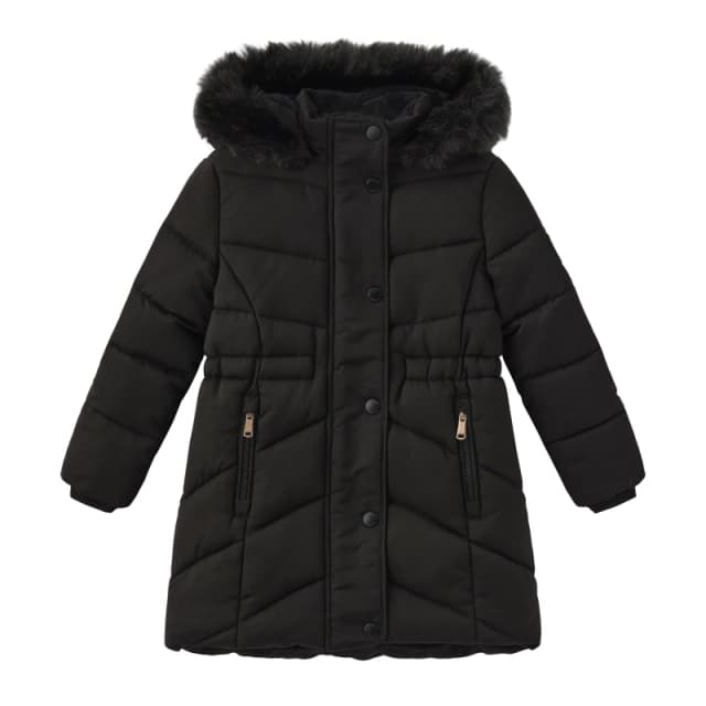 Firetrap Kids Faux Fur Hooded Long Sleeve Parka Black female 7-8 Years