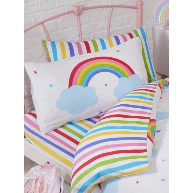 Bedding & Beyond Rainbow Duvet Cover Set in White Size: Single White Unisex Single