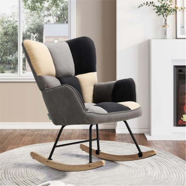 Kabinet UK Tufted Linen Upholstered Rocking Chair Multi unisex Large
