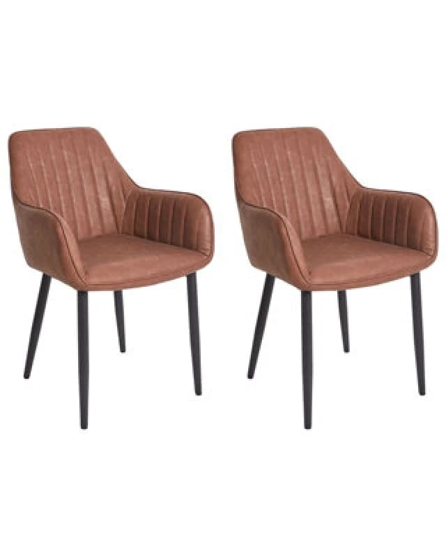 Beliani Set Of 2 Dining Chairs Wellston Faux Leather Brown