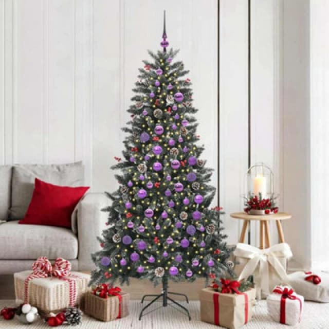 vidaXL Artificial Christmas Tree with 300 LEDs, Lilac Balls Green 99 x 99 x 180 cm, Green 3395886