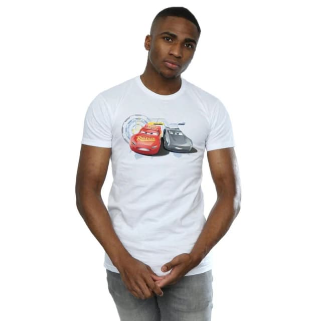 Disney Men Cars Lightning Vs Storm T-Shirt in White Size: Small White S Male 5057245926317