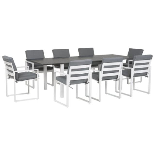 Beliani Garden Dining Set 8 Seater Pancole With Cushions Metal Grey