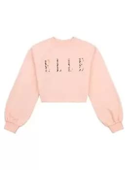 Elle Girls Balloon Sleeve Cropped Sweat Top - Apricot Blush