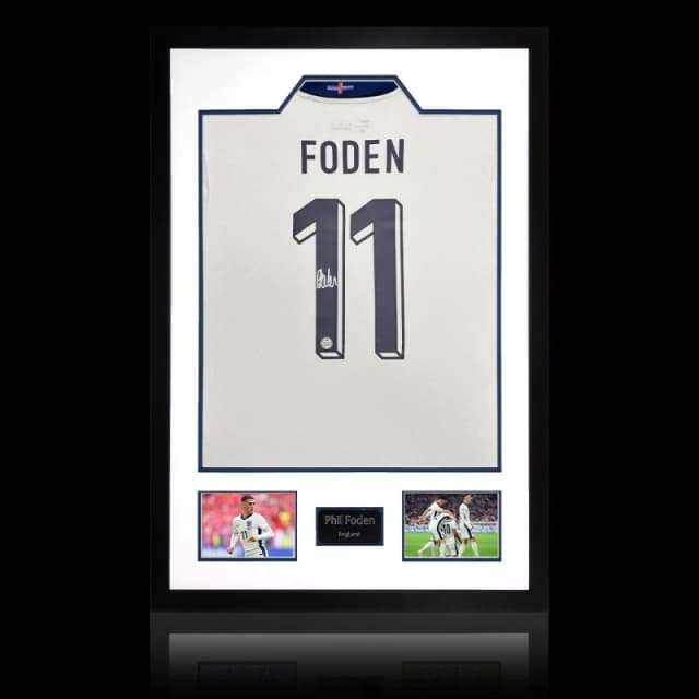 The Fan Cave Phil Foden Signed England 2024 Shirt Premium Frame White unisex 850x600mm