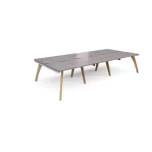 Fuze triple back to back desks 3600mm x 1600mm - white frame and grey oak top