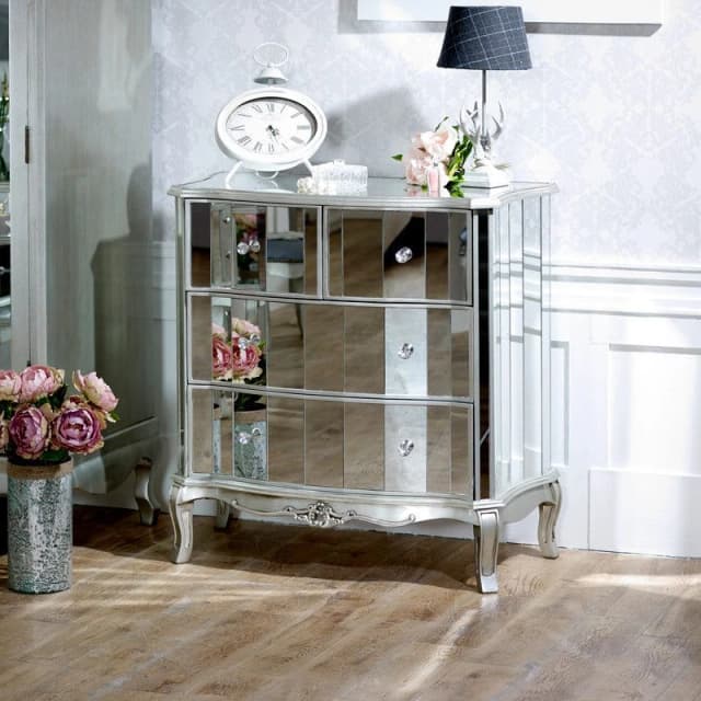 Melody Maison Mirrored Chest Of Drawers - Tiffany Range Metallic Silver