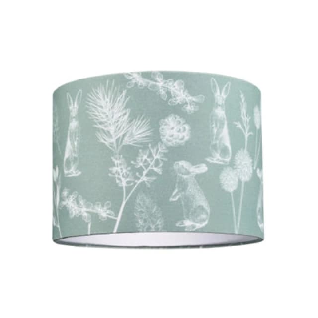 Happy Homewares Woodland Theme Sage Olive Green Cotton Shade With Hares And Thistle Floral Decor