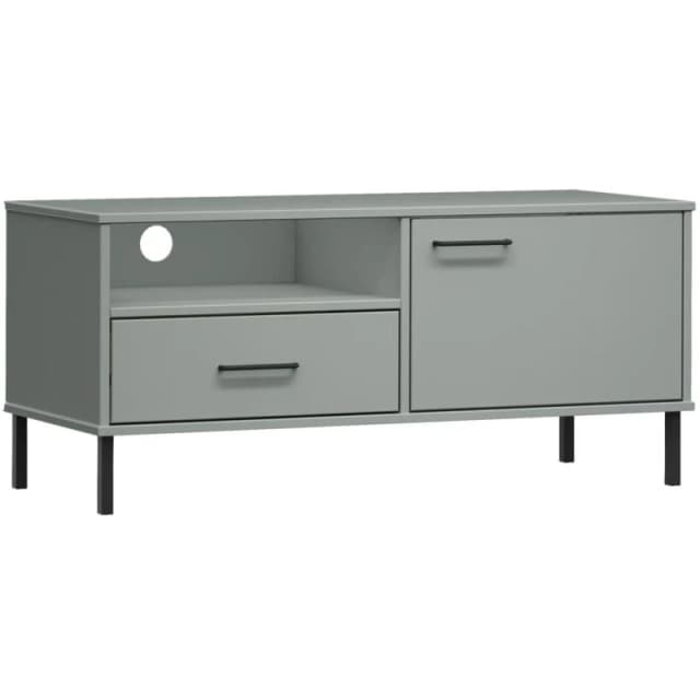 Vidaxl TV Cabinet With Metal Legs Grey Solid Wood Pine Oslo, Grey 351022