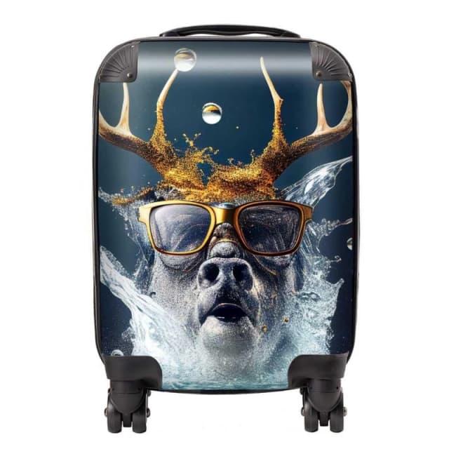 Warren Reed - Designer Stag With Glasses Splashart Suitcase in Grey Size: Small Grey Unisex Small