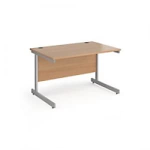 Dams International Rectangular Straight Desk with Beech Coloured MFC Top and Silver Frame Cantilever Legs Contract 25 1200 x 800 x 725mm