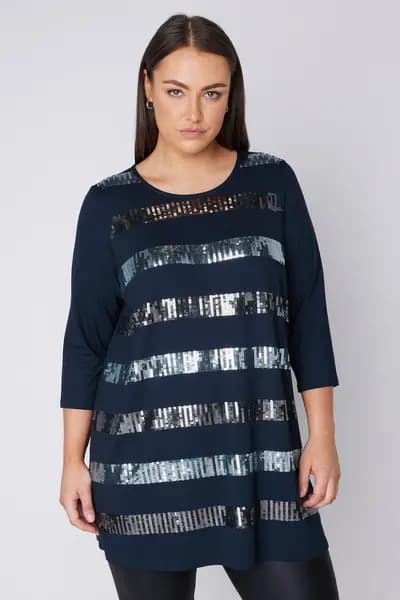 Evans Sequin Stripe Top Midnight