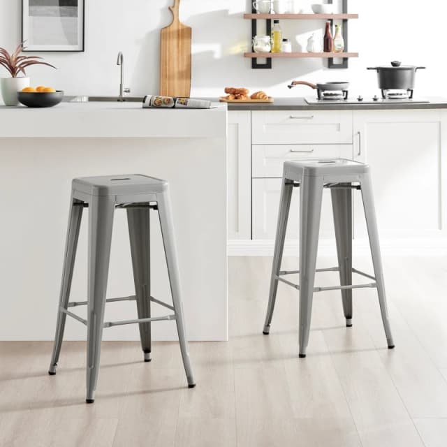 FurnitureboxUK FurnitureboxUK Set of 2 Colton 'Tolix' Style Metal Stackable Retro Industrial Bar Stools in Grey Grey One Size Unisex 5056542692529