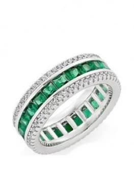 Beaverbrooks Silver Cubic Zirconia Green Triple Row Ring