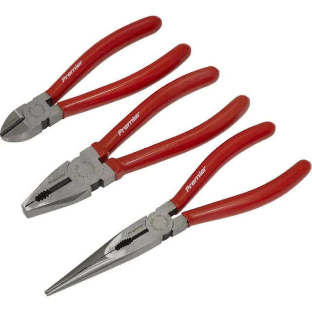 Loops 3 Piece Pliers Set - Combination / Long Nose / Side Cutters - Serrated Jaws Multi