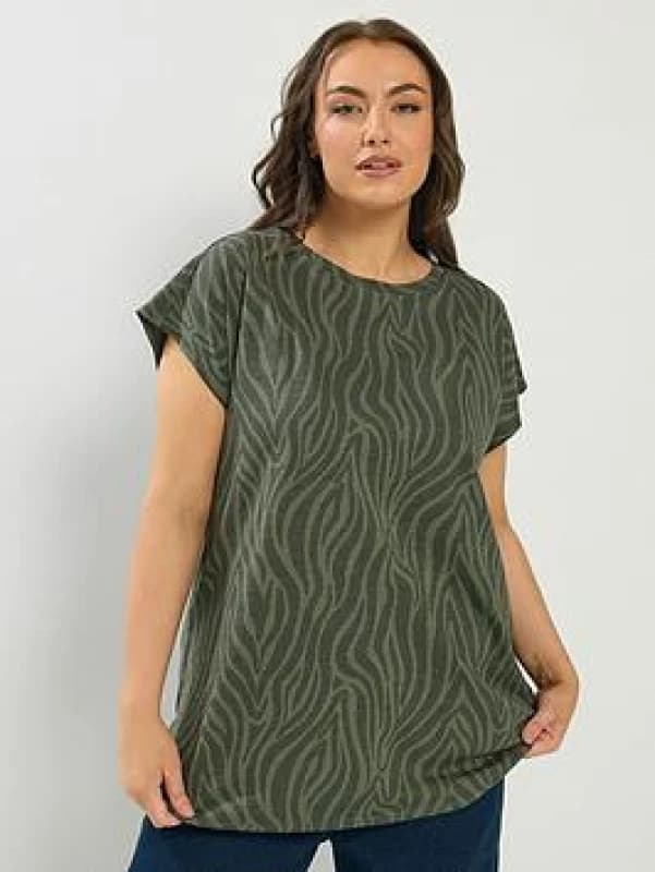 Yours Womens Zebra Grown On Sleeve T-Shirt in Dark Green Size: 18 Dark Green Female 18
