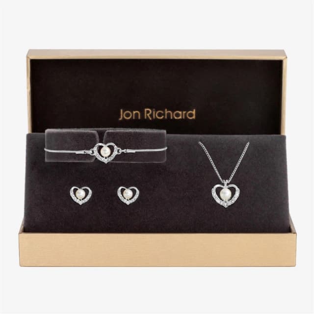 Jon Richard Silver Plated Pearl Crystal Heart Set - Gift Boxed Gold female One Size