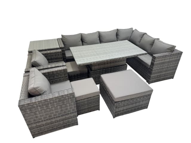 Fimous 11 Seater Rattan Corner Sofa Sets with 2 Chairs 3 Stool Side Table in Dark Grey Dark Grey Unisex