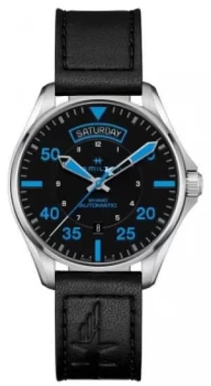 Hamilton Khaki Pilot Air Zermatt Day Date Auto Black Leather Watch