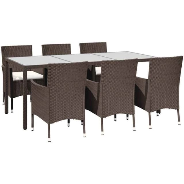 VIDAXL 7 Piece Garden Dining Set with Cushions Brown Poly Rattan Vidaxl 8720845859749
