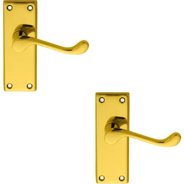 Loops 2x PAIR Victorian Scroll Lever on Short Latch Backplate 118 x 43mm Brass Metallics