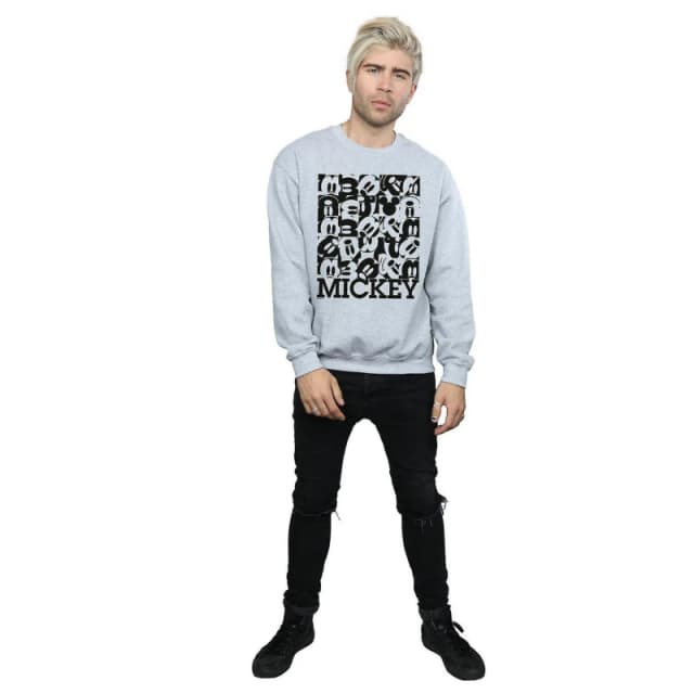 Disney Men Mickey Mouse Grid Sweatshirt in Grey Size: Small Grey S Male 5063300649060