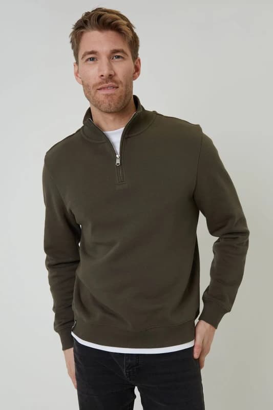 Threadbare Threadbare Men Mock T-Shirt Quarter Zip Sweatshirt in Khaki Size: 2X-large Khaki XXL Male 7625915090606