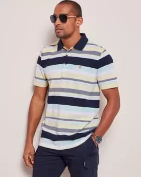 Cotton Traders Mens Guinness Short Sleeve Birdseye Stripe Polo Shirt in Blue