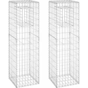 Gabion Basket Posts 2 pcs 40x40x140cm Iron Vidaxl Silver