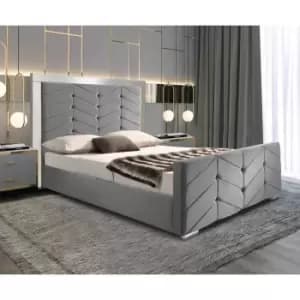 Marisa Upholstered Beds - Plush Velvet, King Size Frame, Grey - Grey