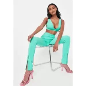 Missguided Coord Rib Split Hem Flare - Green