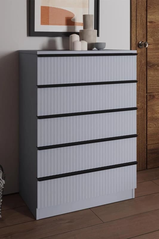 FWStyle FWStyle Dark Grey 5 Drawer Chest Of Drawers Scallop Ripple Effect Grey One Size Unisex 5056413127259