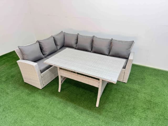 Fimous 6 Seater Rattan Garden Furniture Set with Dining Table in Light Grey Light Grey Unisex