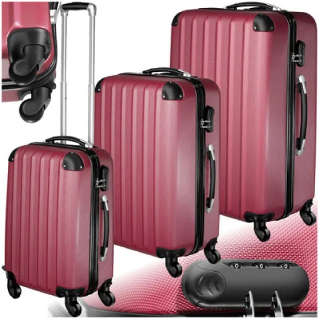 Tectake Suitcase Set - 3 Hard-Shell Suitcases With Telescopic Handle, Swivel Wheels - Red