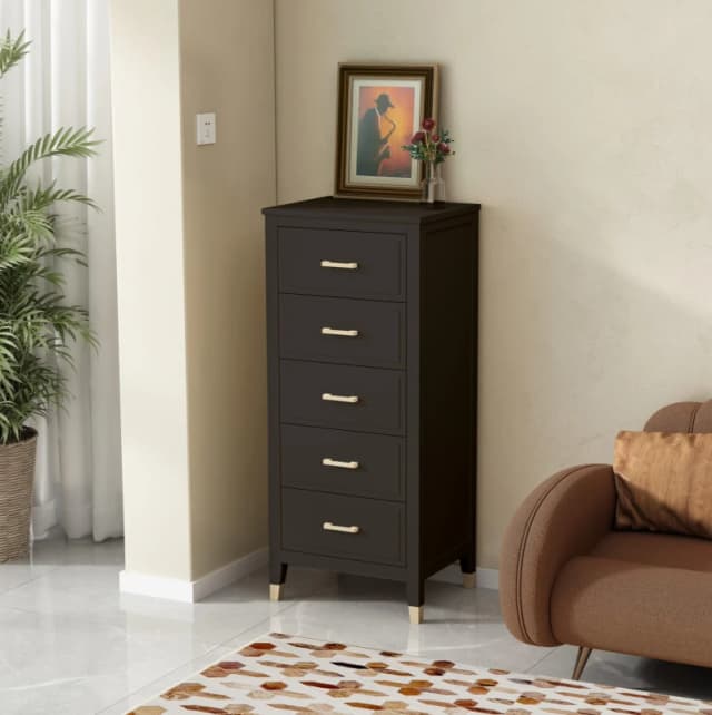 Cabinet Bits Palazzi 5 Drawer Narrow Chest of Drawers in Black Unisex