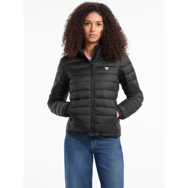 Guess Womens Hooded Short Puffer Jacket Jet Black A996 female 8 (XS)