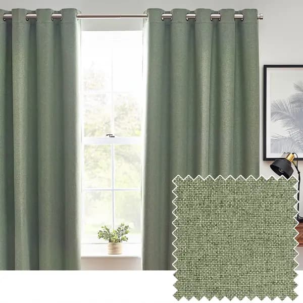 Furn Dawn 100% Blackout Thermal Eyelet Curtains Light Green